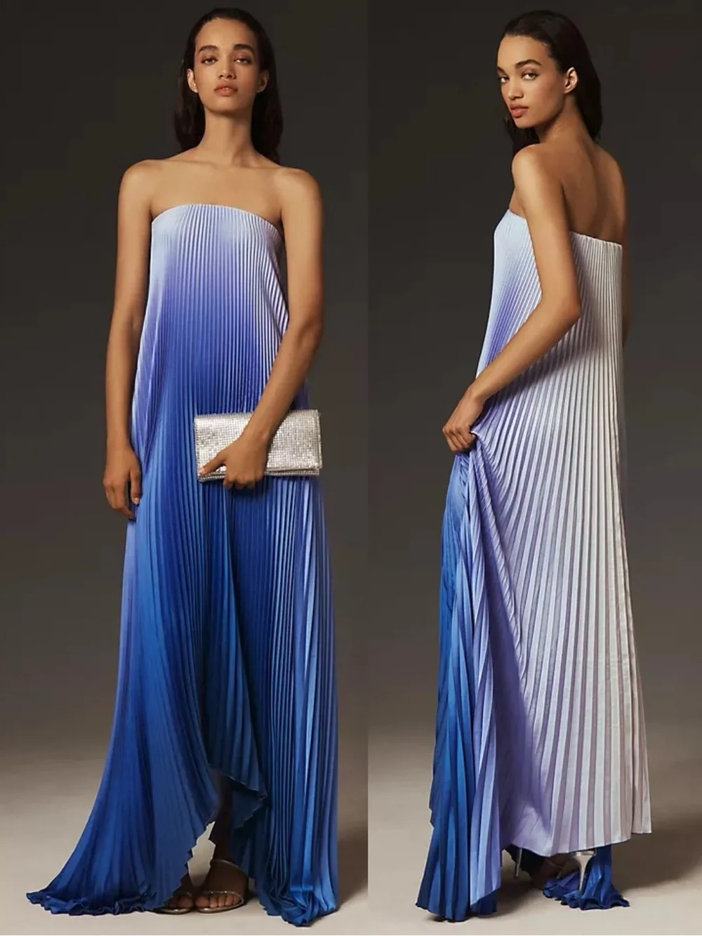 L’IDEE Bisous Strapless Pleated Gown Ombré Ocean Blue NEW with tags - Picture 8 of 10